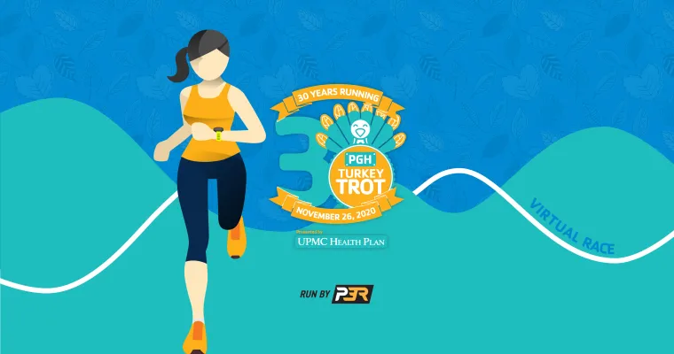 turkey trot banner image with illustration of woman running